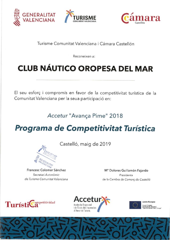 CAMARA COMERCIO COMPETITIVIDAD TURÍSTICA VAL 724x1024 - Competitivitat Turística del Club Nàutic d'Orpesa