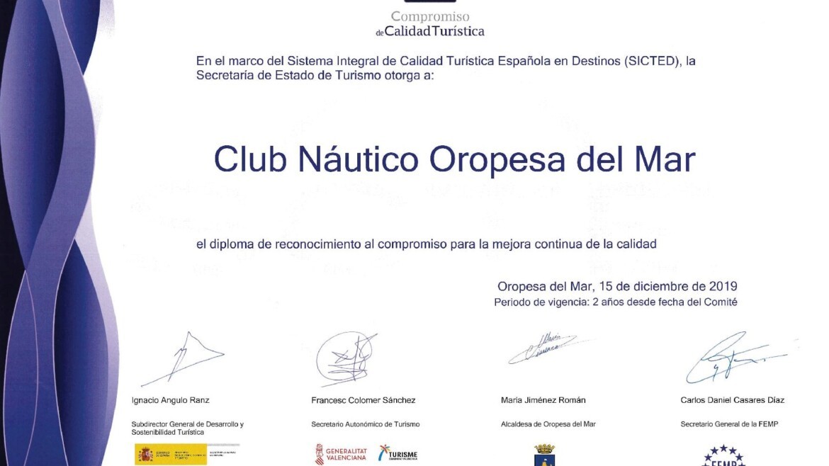 El Club Náutico Oropesa del Mar renueva su acreditación SICTED