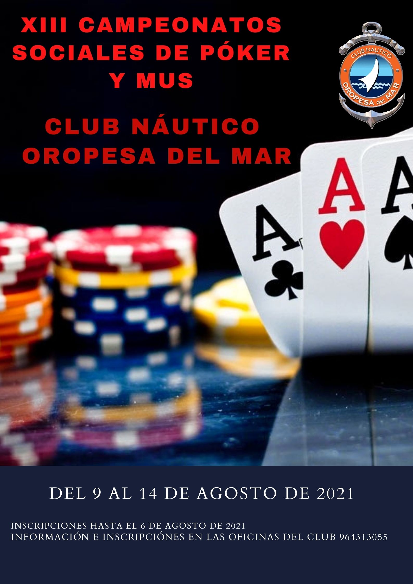 cartel poker mus CNOM - XIII Campeonatos sociales de póker y mus, CN Oropesa del Mat