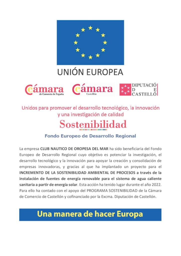 El Club Náutico  beneficiario del Fondo Europeo de Desarrollo Regional